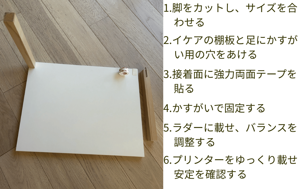 棚板に脚を貼りつける